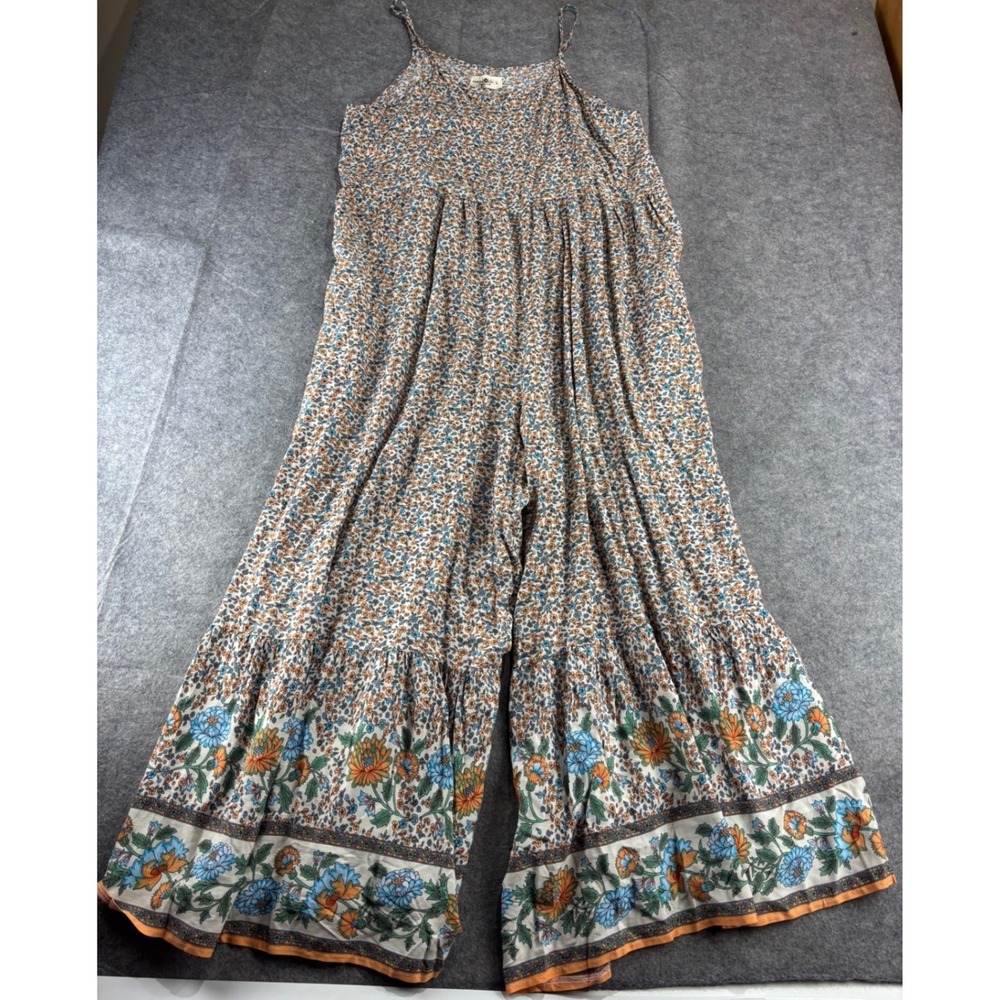 Natural Life Floral Wide Leg Jumpsuit Boho Tiered Flowy Womens L Boho Hippie